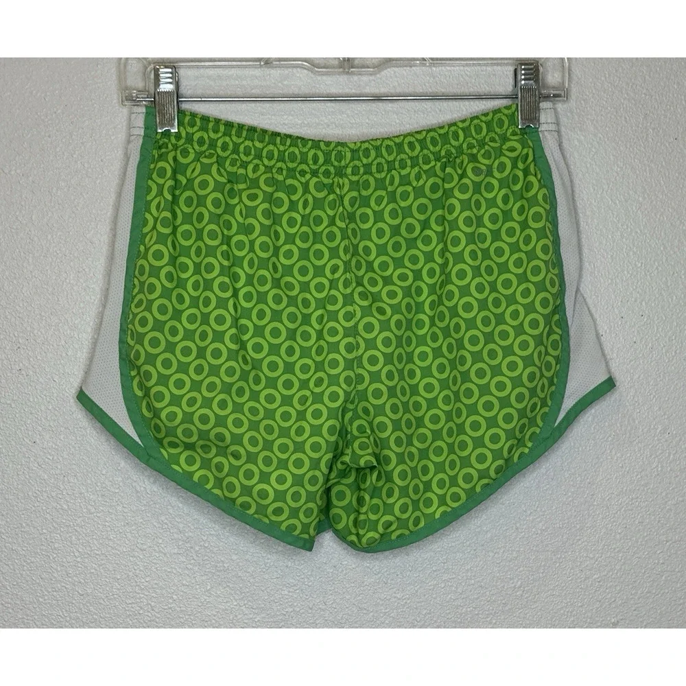 Nike DriFit Running Athletic Shorts Girls Sz Large Green Circles Built in Briefs